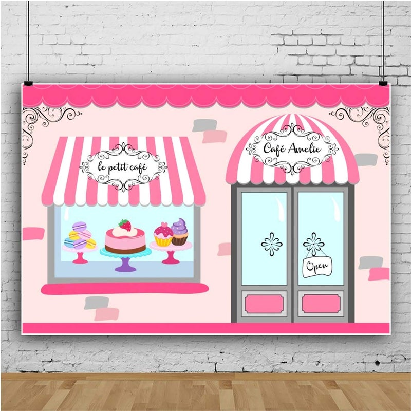 Renaiss 7x5ft Sweet Cake Shoppe Backdrop Cartoon Pink Cake Dessert Bakery Ice Cream Bar Shop Store Photography Background for Princess Girl Baby Shower Birthday Party Decor Photo Studio Props - Image 3